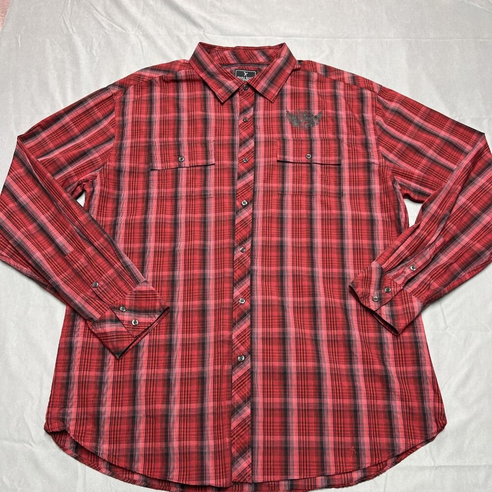 Mark Ecko Y2K Red/Black Plaid Casual Button Down 100% Cotton Long Sleeve SZ XXL